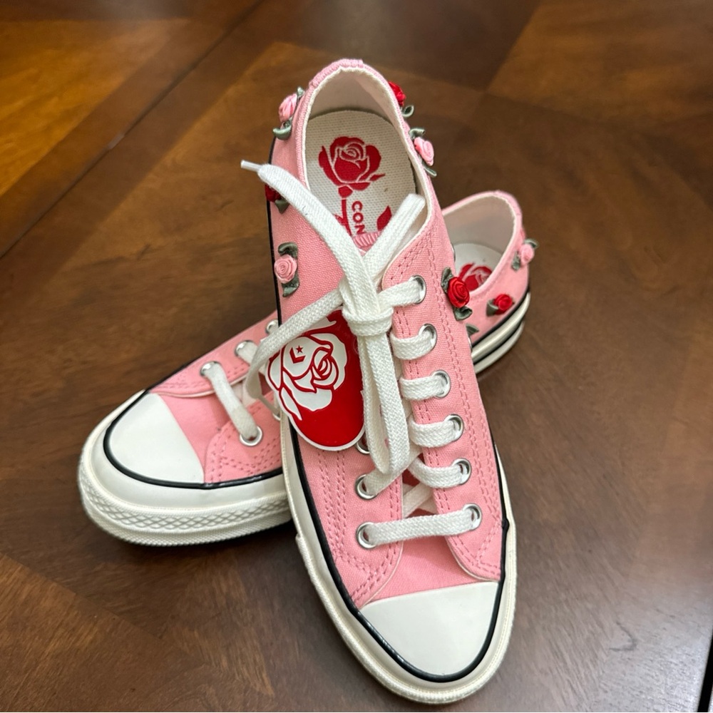 Converse Valentine Pink Sneakers with Floral accents. Women Size 7